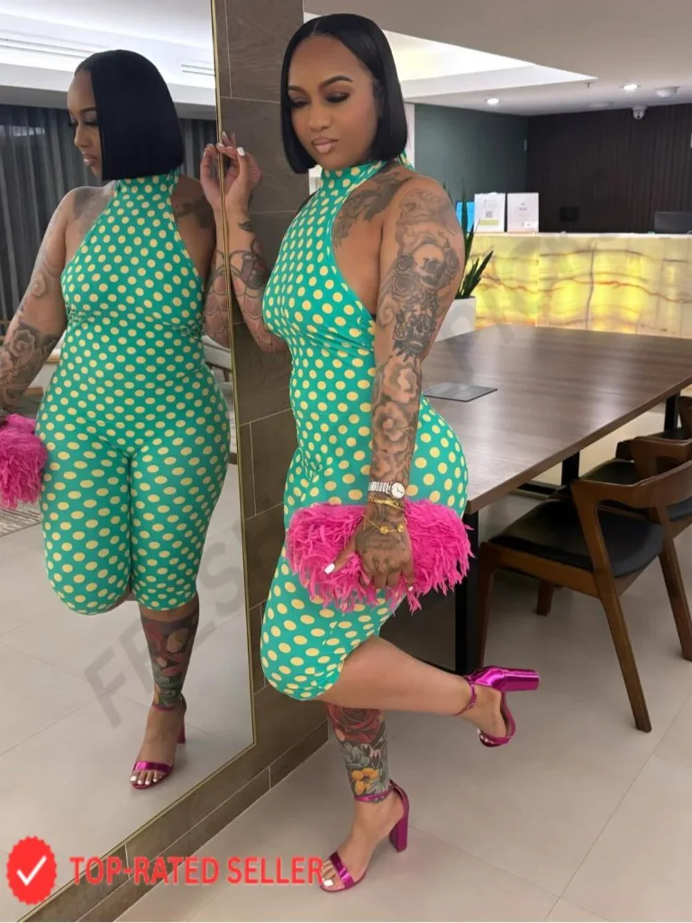 Women Sexy Halter Neck Backless Bodycon Jumpsuit Polka Dot Romper Clubwear